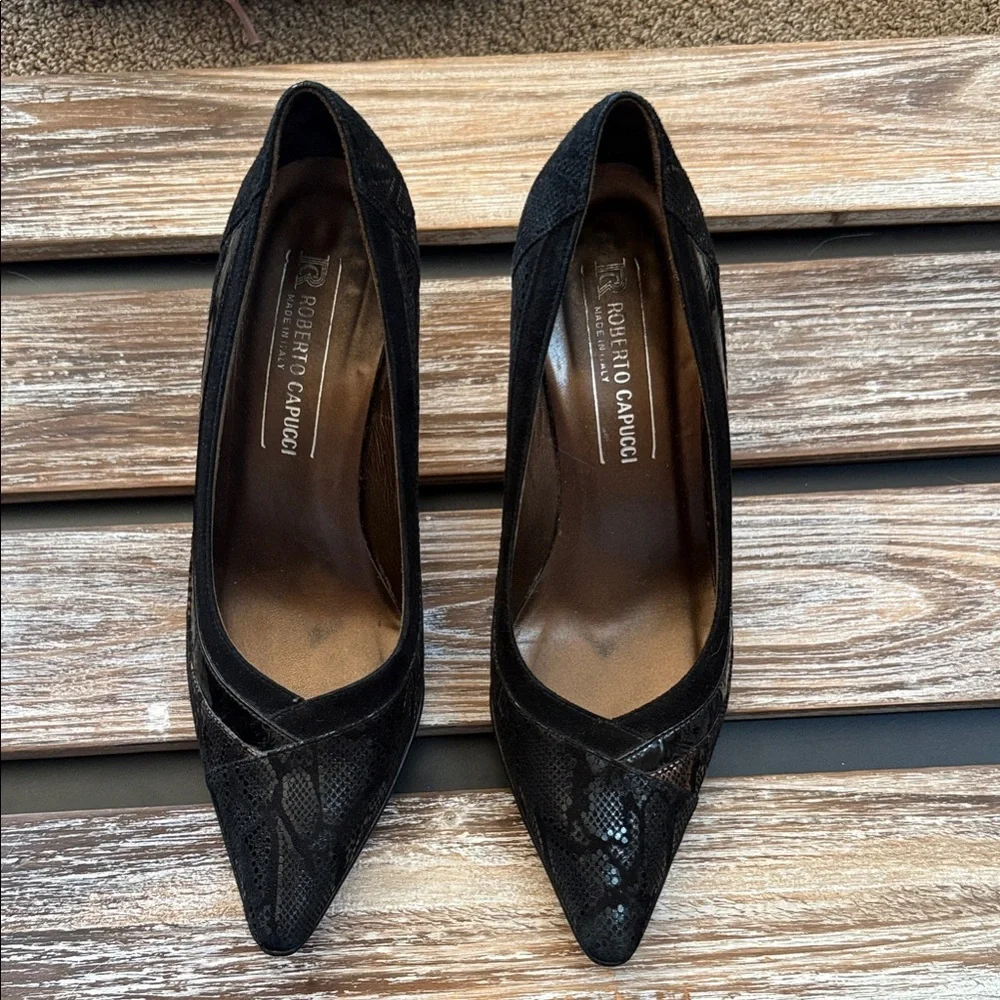 ROBERTO CAPUCCI | Italy Snake Pattern Genuine Suede Leather Stiletto Heels 8 B - Picture 1 of 4